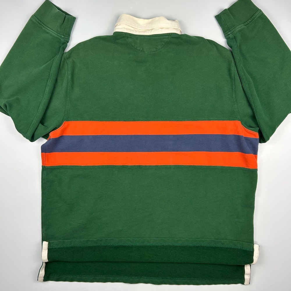 Polo Ralph Lauren Mens XL Rugby Shirt Green Orange Stripe Long Sleeve Cotton VTG - Picture 9 of 10